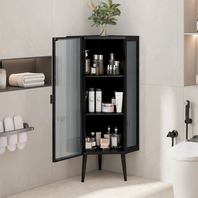 3-Tiers Coner Cabinet With Glass Door