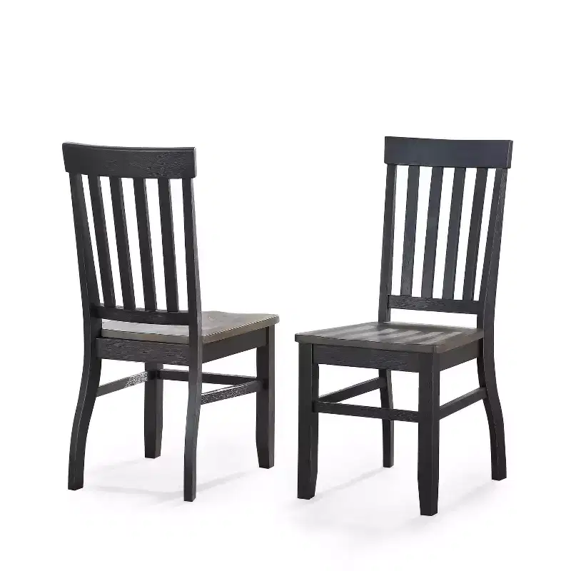 Steve Silver Co. 18" Set of 2 Raven Noir Side Chair Black/Driftwood: Farmhouse Style, Slat Back, Hardwood Frame
