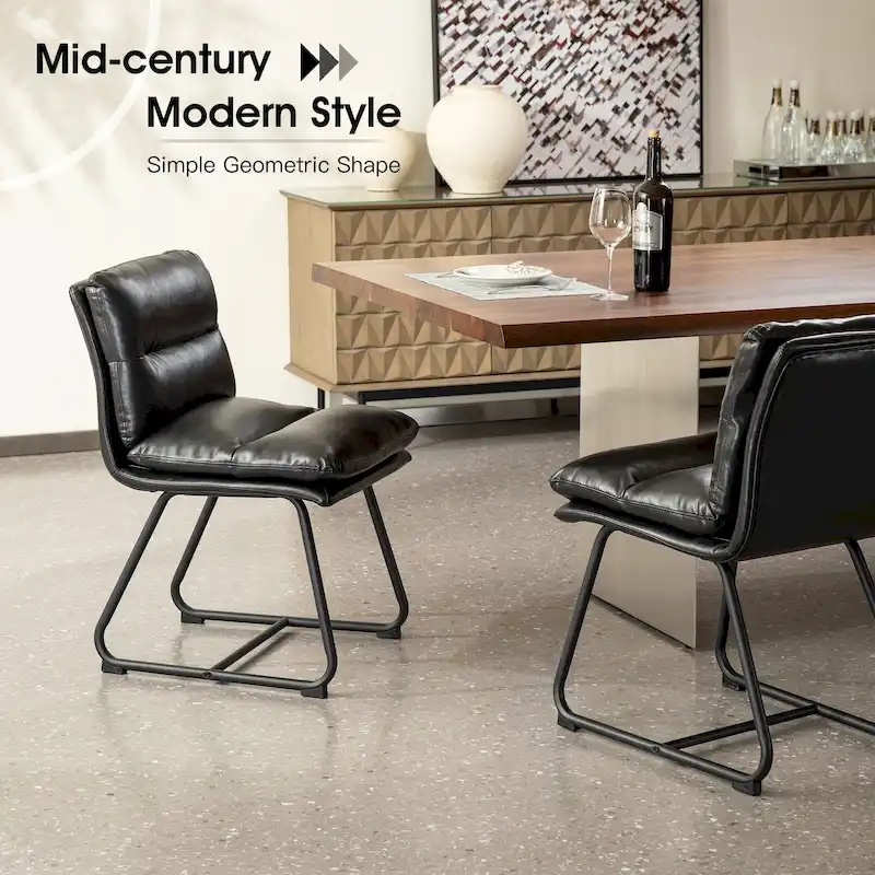 Glitzhome Set of 2/4 Modern PU Leather Thick Upholstered Side Dining Chairs with Metal Legs