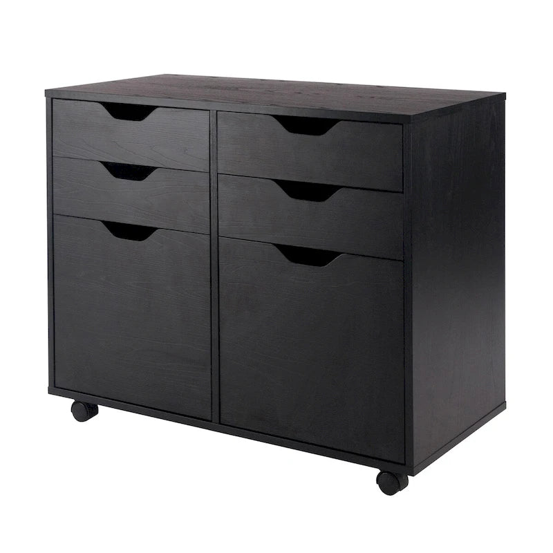 Black 2-Section Mobile Storage Cabinet with 4 Drawers