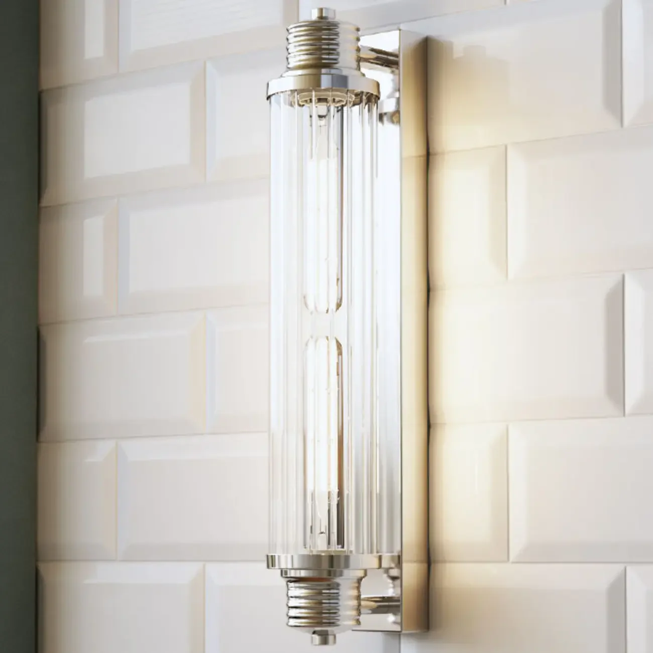 Chrome Glass Cylinder Vertical Wall Sconce