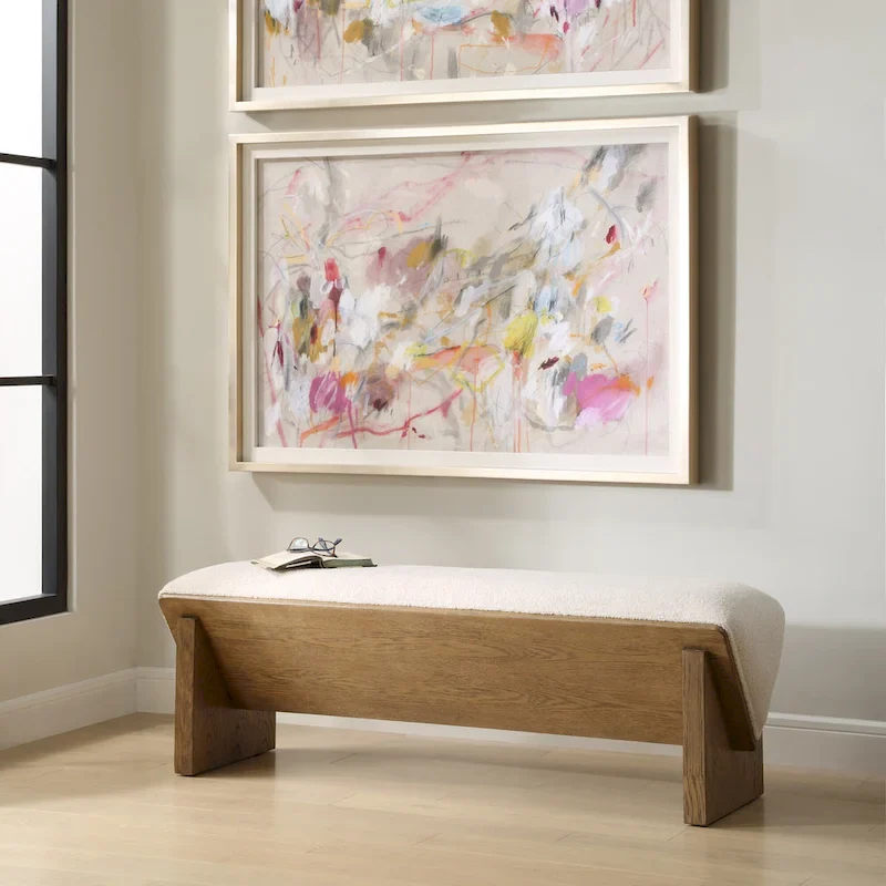 Ivory Faux Sheepskin Bench, 2-Seat, 59