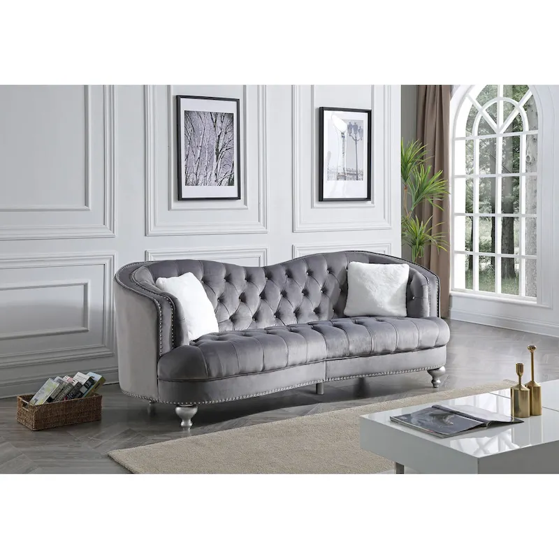 Velvet Tufted Sofa with Curved Back