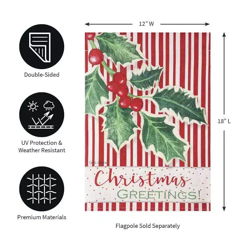Evergreen Flag Christmas Greetings Welcome Garden Flags 12x18 Double Sided, Outside, Christmas Garden Flag