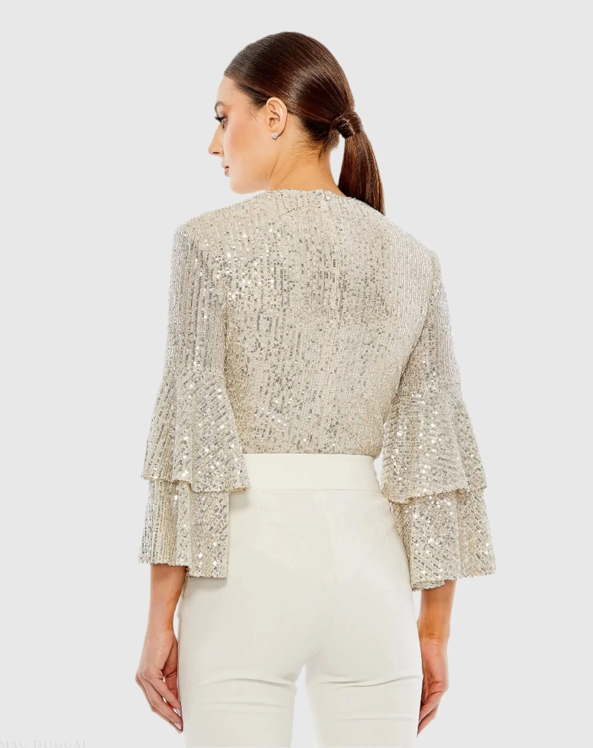 Silver Ruffle 3/4 Sleeve Sequin Bodysuit - FINAL SALE