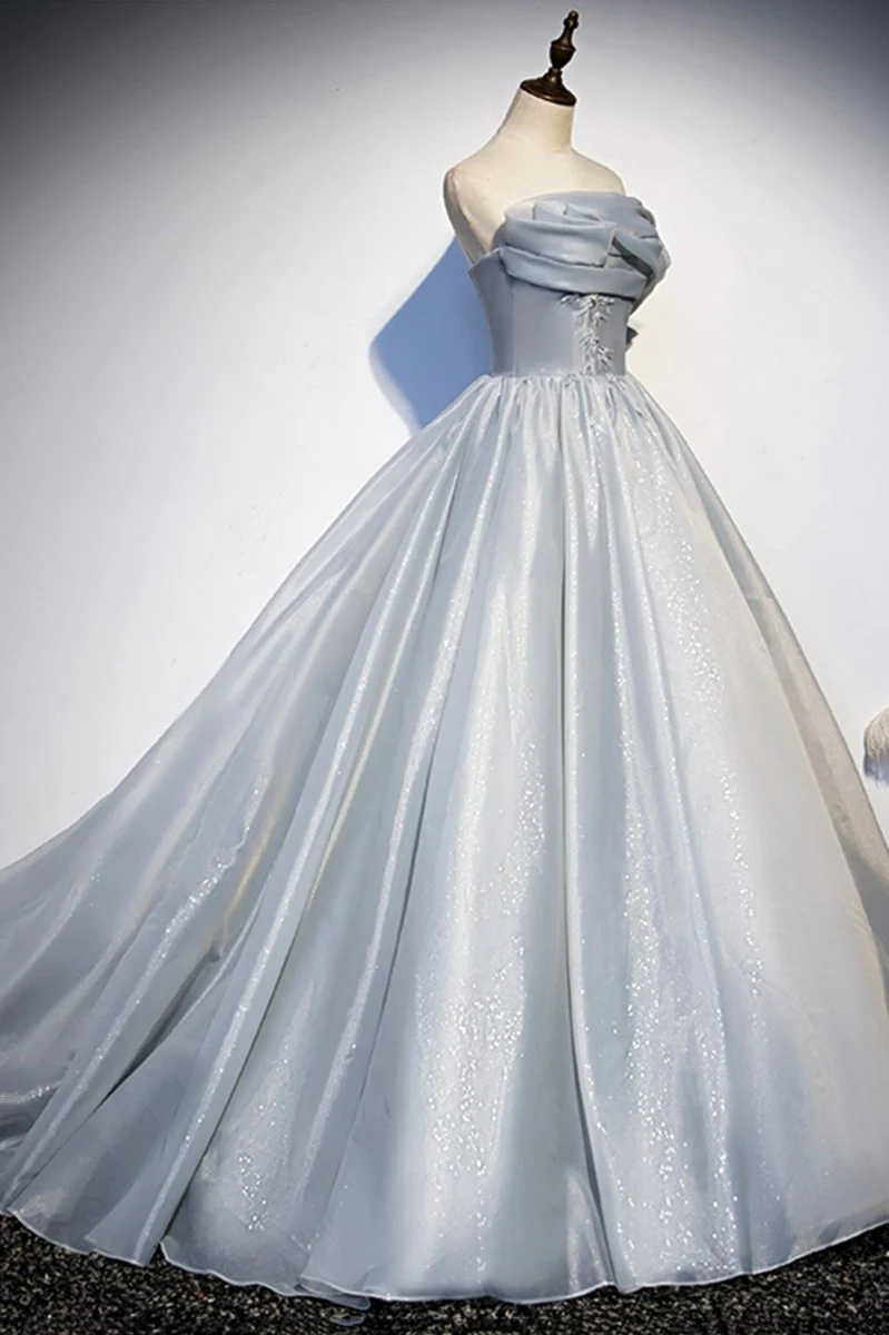 Gray Satin Long Ball Gown Quinceanera Dresses