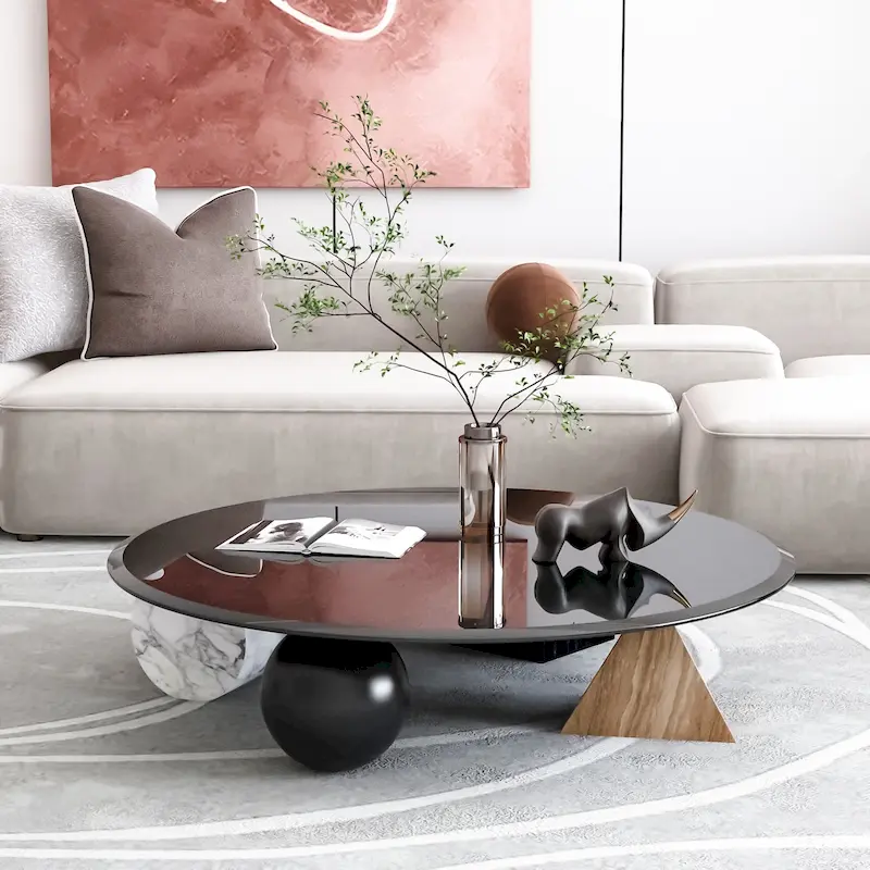 Round Tempered Glass Table Top in Black with Beveled Edge