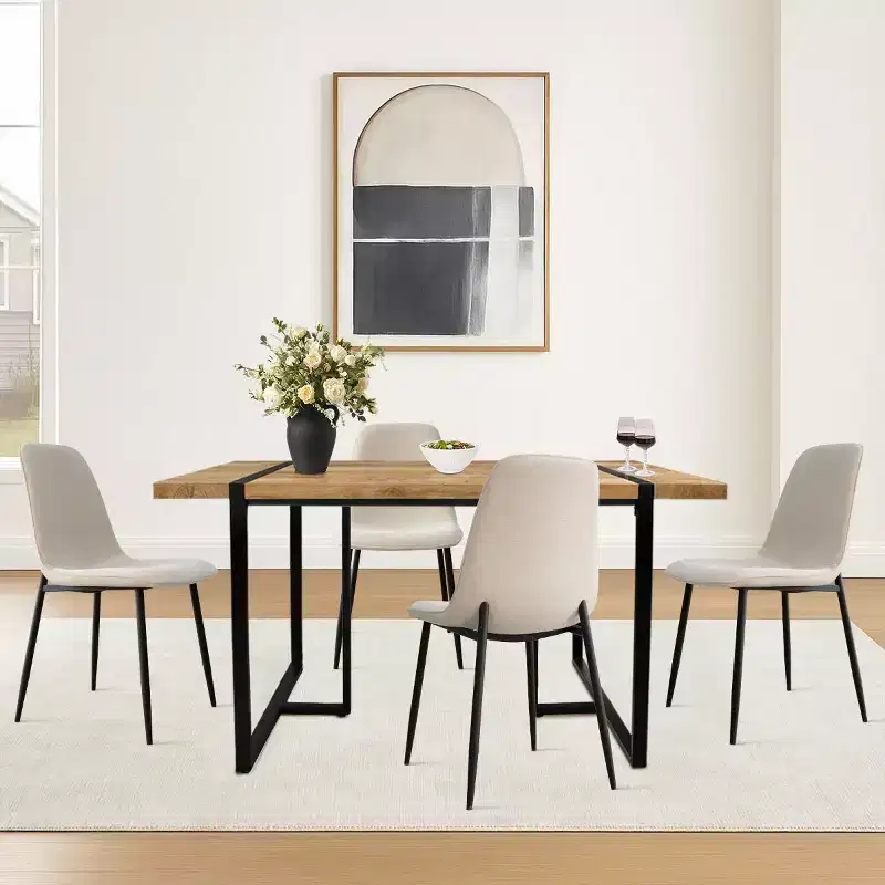 5-Piece Modern Dining Table Set,59 Rectangular Table with 4 Upholstered Chairs Kitchen & Dining Room Small Space Furniture-Panipeachy