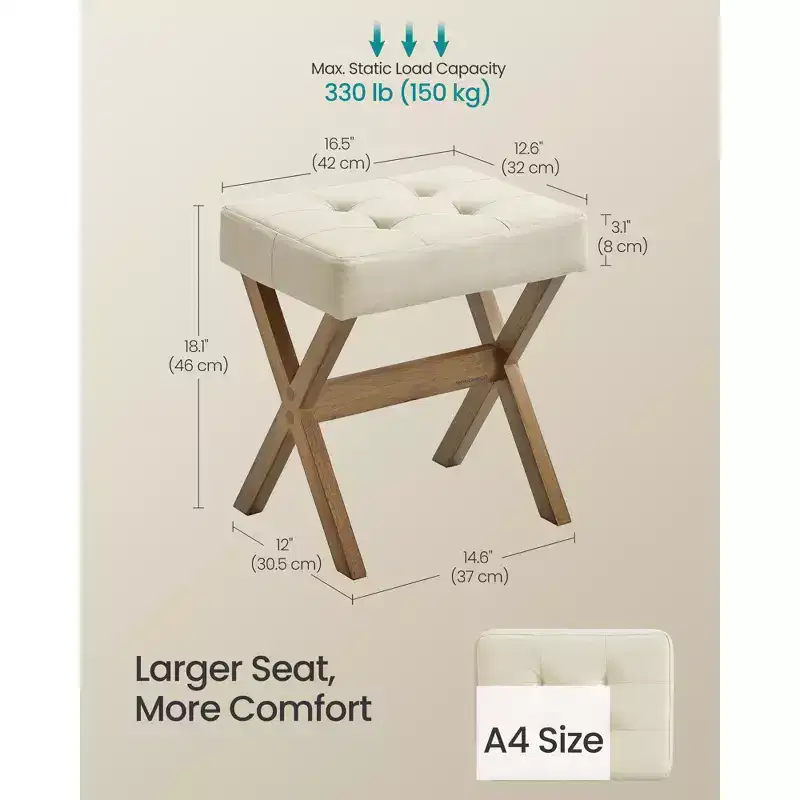 SONGMICS Foot Stool Ottoman, Padded Foot Rest Vanity Stool Under Desk with Solid Wood Frame