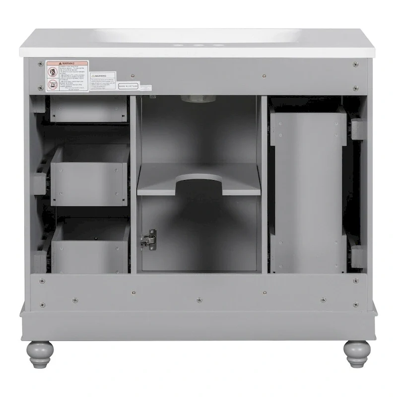 36 Inch Bathroom Vanity Cabinet with Resin Sink and Adjustable Shelves