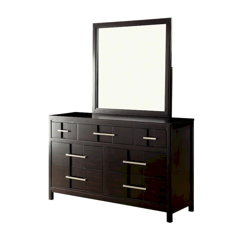 Espresso / Grey / White Contemporary 7-Drawer Dresser & Mirror Set – 2-Person Assembly
