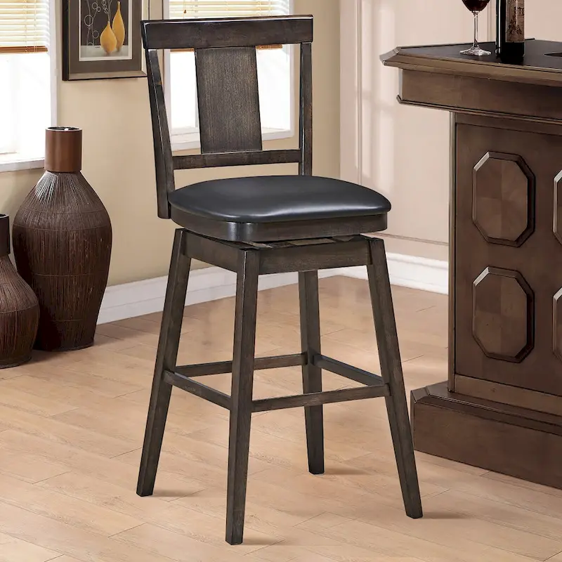 Swivel Bar Stool 29 inch Upholstered Pub Height Bar Chair with Rubber - Dark Grey
