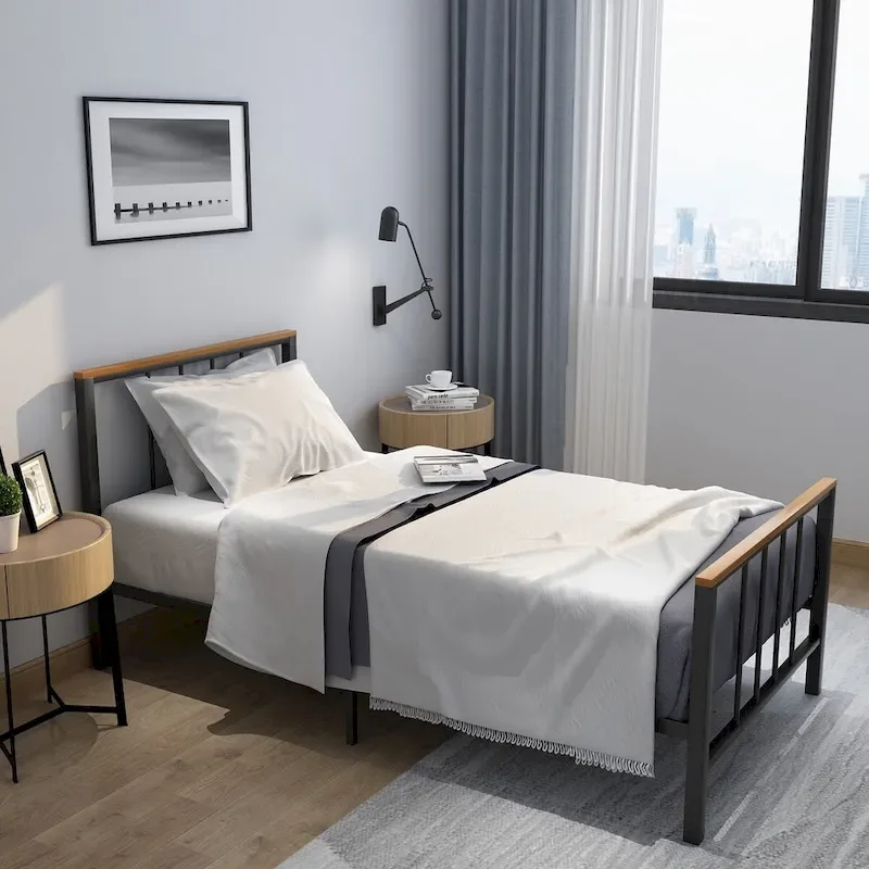 Black Metal Platform Bed Frame with Cross Headboard & Footboard, Twin/Full/Queen, 1-2 Person