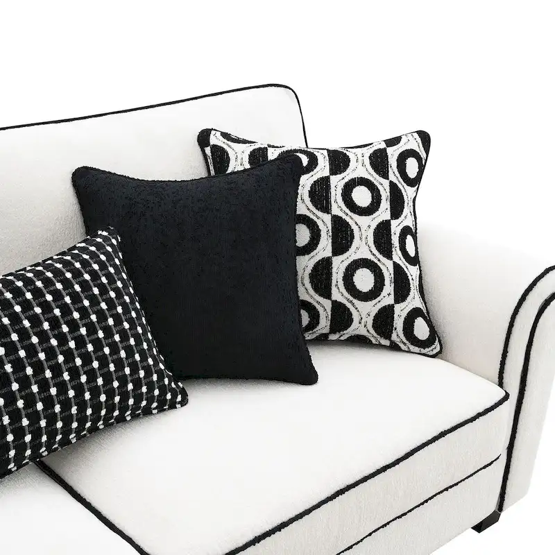 White Chenille Loveseat with Accent Pillows