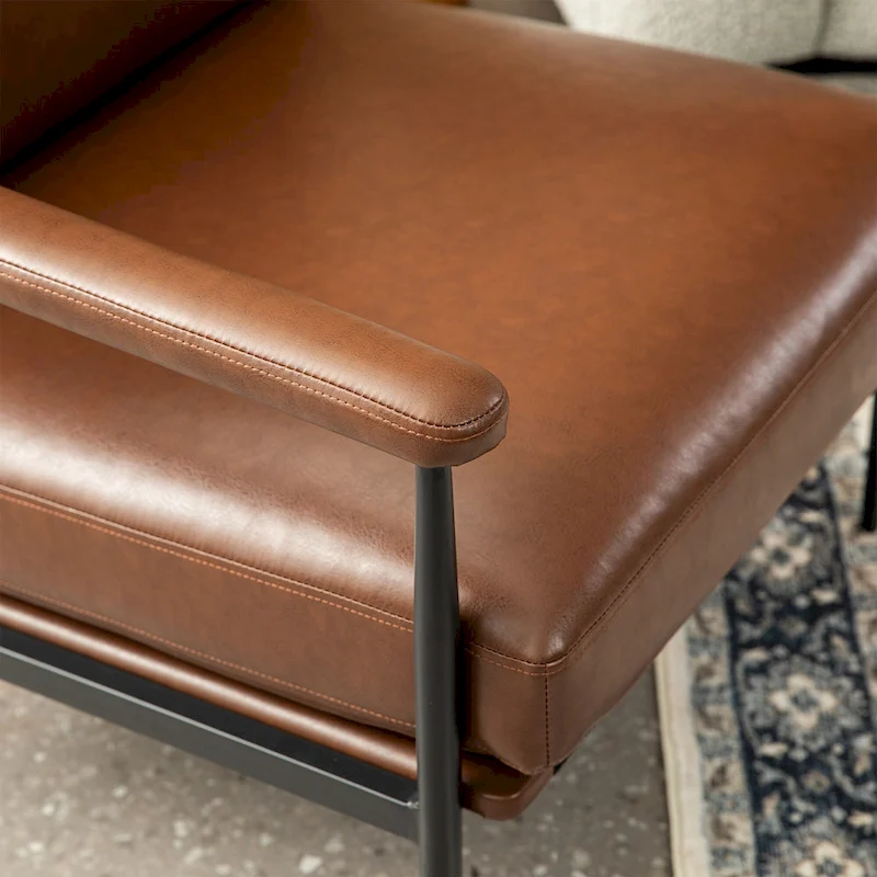 Glitzhome 33.75W Mid-Century Modern Leatherette Armchair With High Back and Padded Arms - 33.75 W x 39.5 H x 28 D