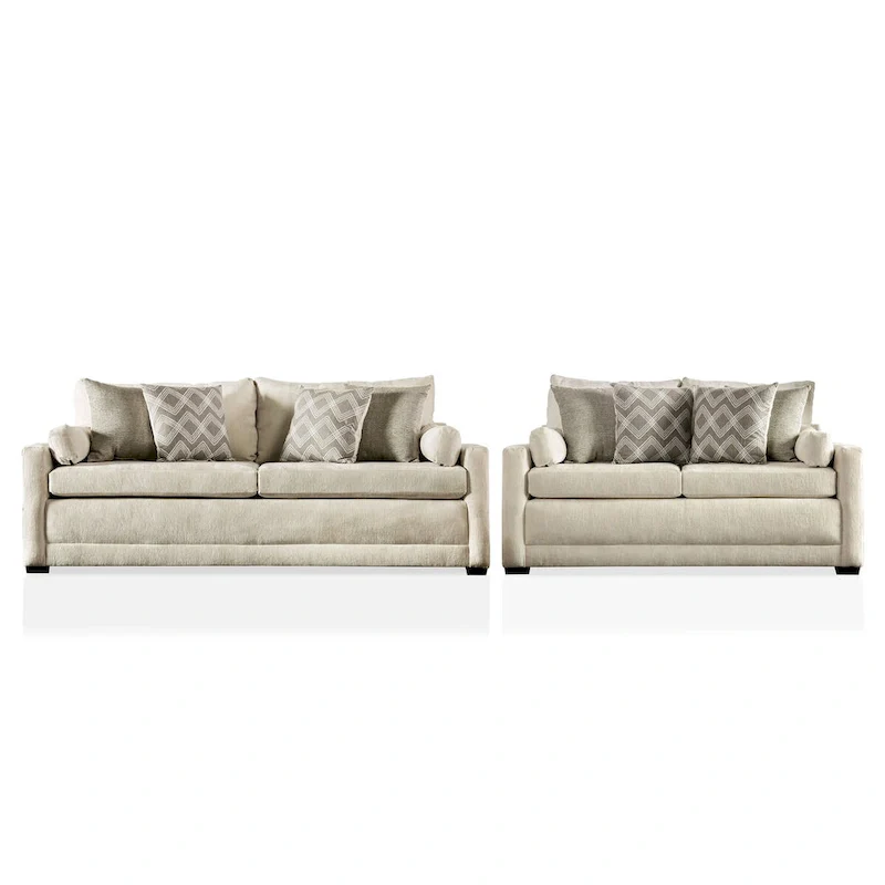 Breward Transitional Beige Chenille Padded 2-Piece Sofa Set by Furniture of America