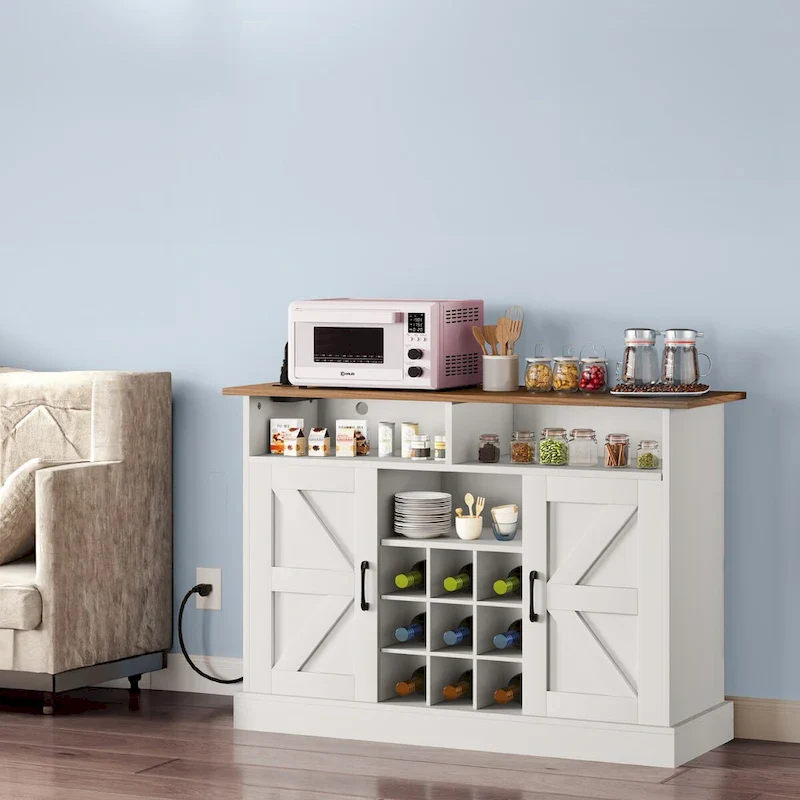 47 Farmhouse Coffee Bar Cabinet with Floating Shelf