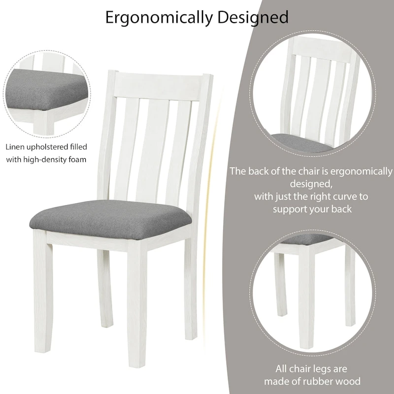 Retro Style 7-Piece Dining Table Set with Extendable Table and 6 Upholstered Chairs (Antique Brown+White)