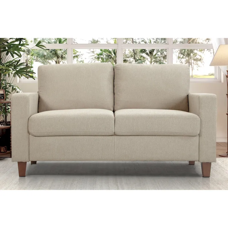 Upholstered Loveseat with Square Arms – Beige / Green / Orange / Grey, Mid-Century Modern, Seats 2