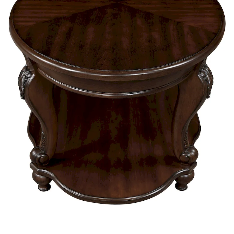 Round End Table with Lower Shelf and Cabriole Legs