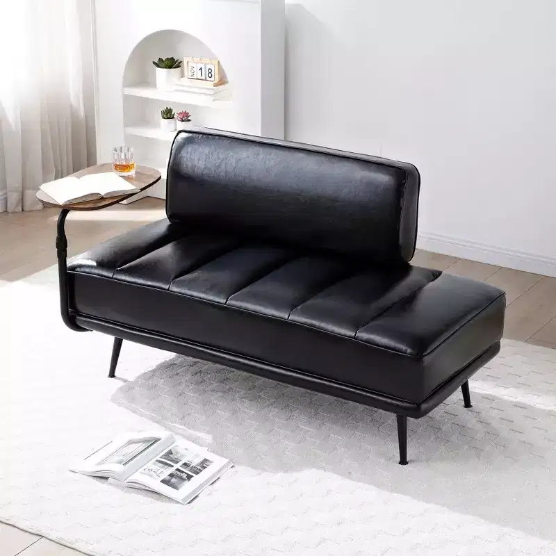 TUYOHW 55 Modern End of Bed Bench,Faux Leather Upholstered Ottoman with Swivel Tray,Metal Legs,Ottoman Bench for Bedroom,Living Room,Entryway