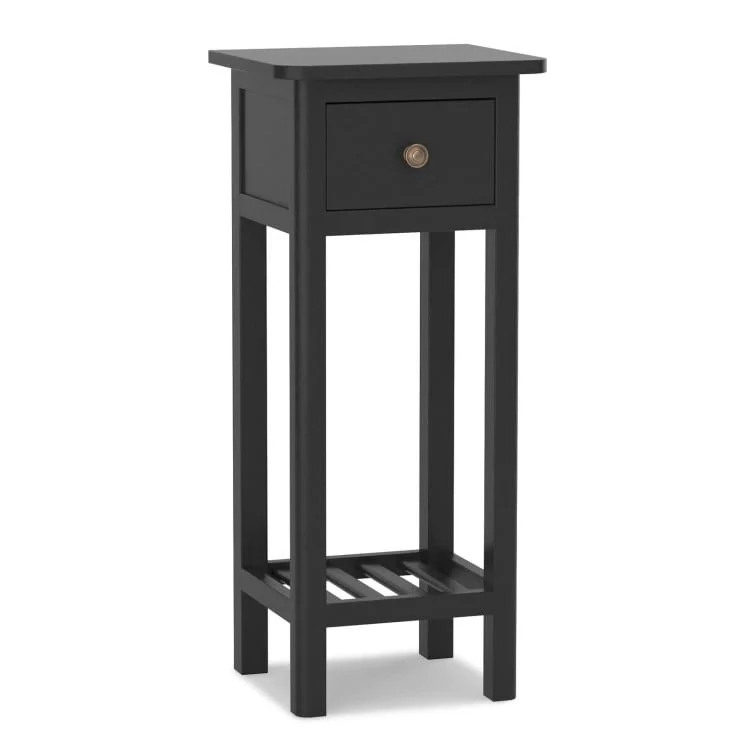 2-Tier Slim Rectangular Side Table - Black/White - Acacia Wood