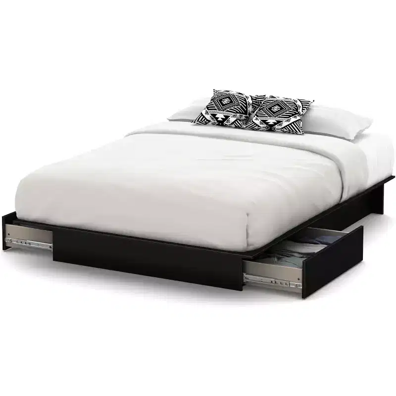 HomeStock 10.25 in.H Adjustable (Full to Queen) Size Black with Storage Beds made of Particle Board Bed Frame