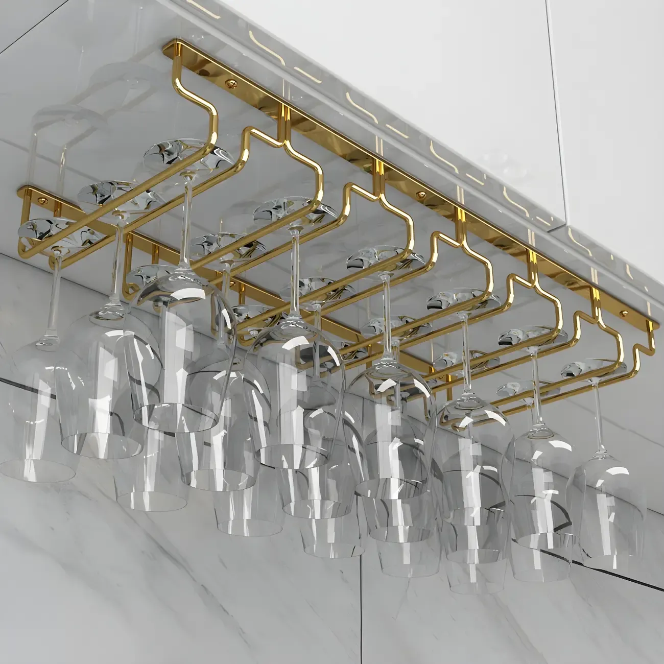 Gold Rectangular Hanging Metal Wine Glass Rack