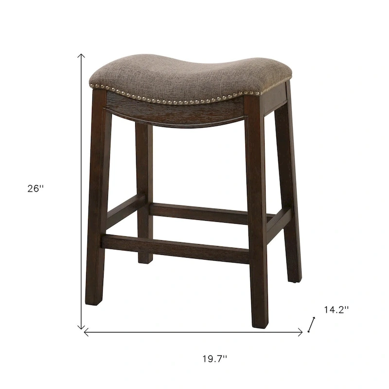 HomeRoots 26 Gray and Brown Fabric and Solid Wood Backless Counter Height Bar Chair