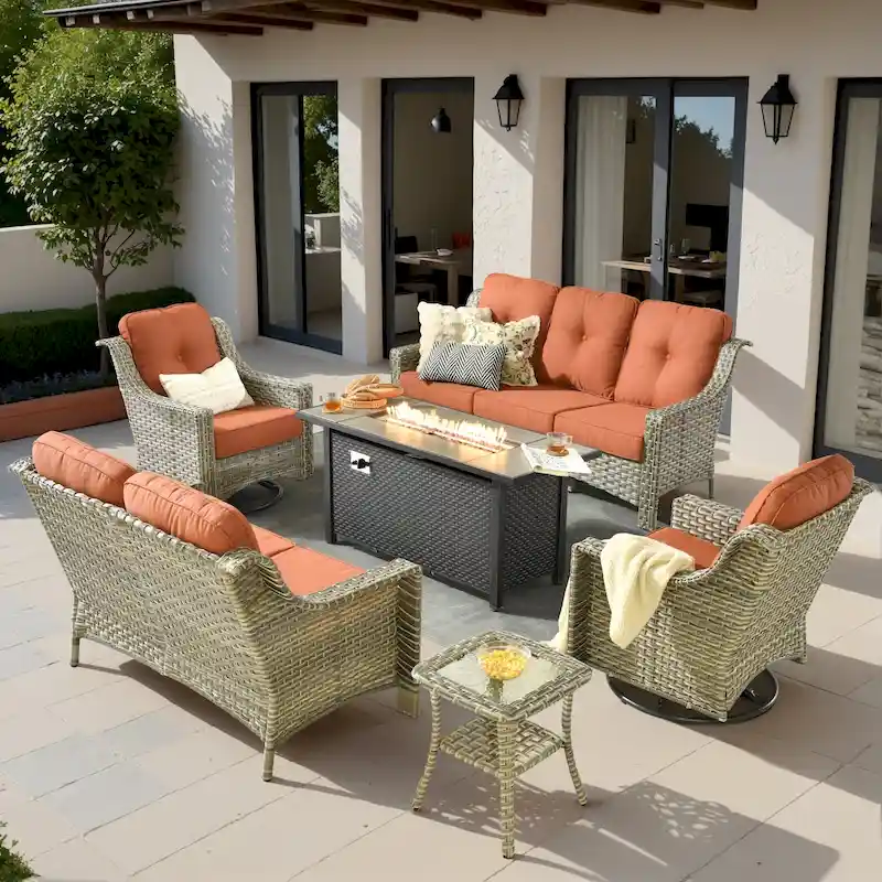 XIZZI 6-piece Patio Wicker Furniture Set with Fire Pit Table