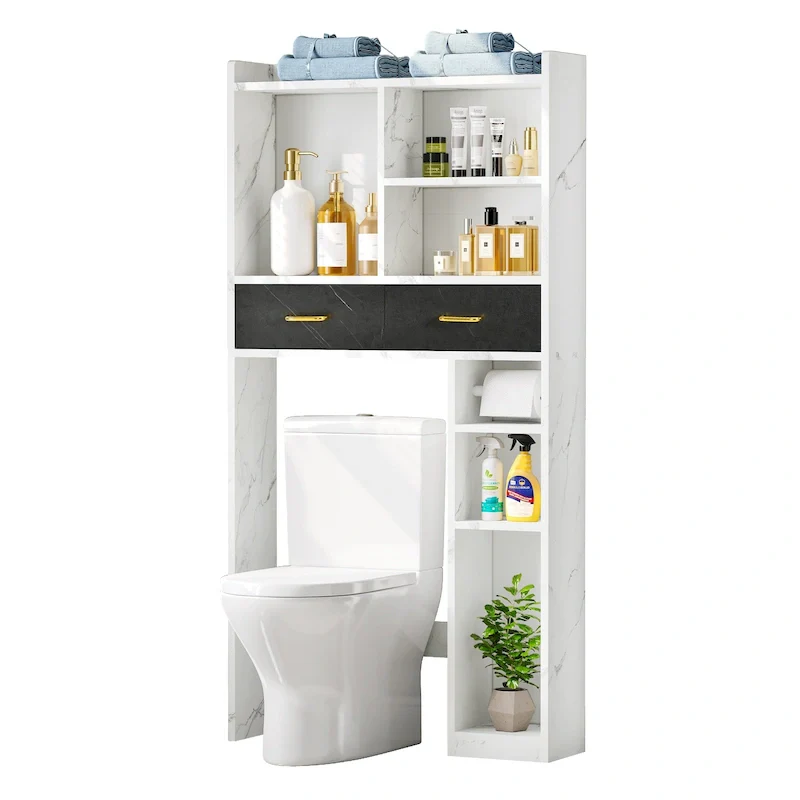 White Over-Toilet Storage Cabinet with Drawers and Shelves, 1-Person
