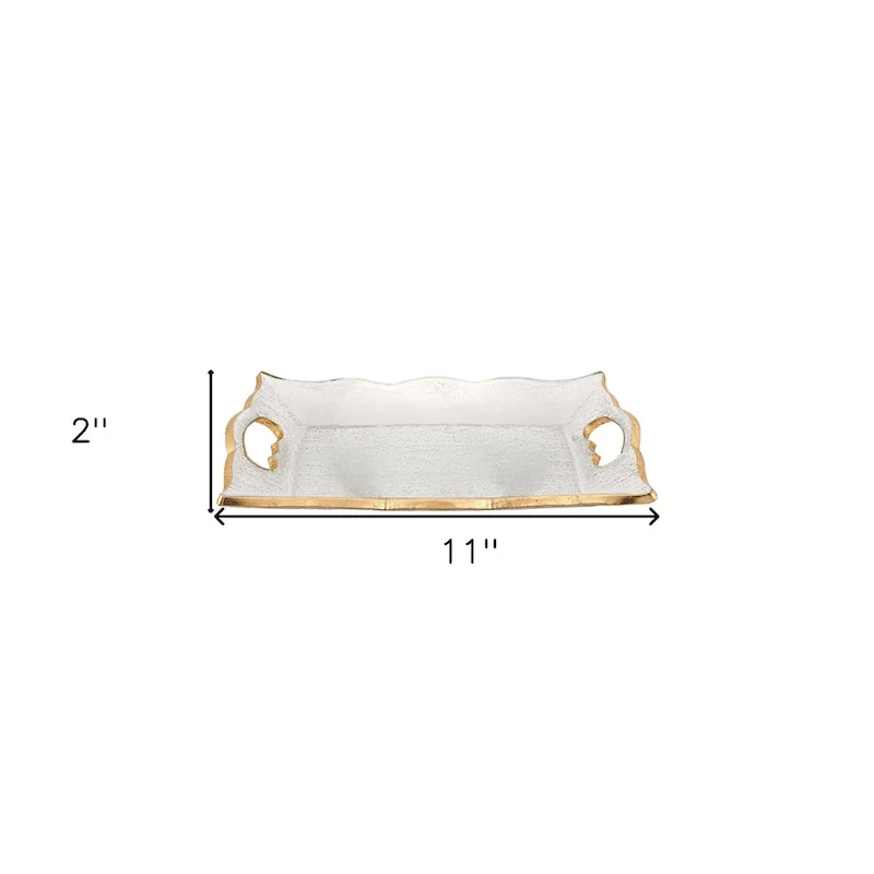 HomeRoots 11  Clear And Gold Seeded Glass Serving Tray With Handles