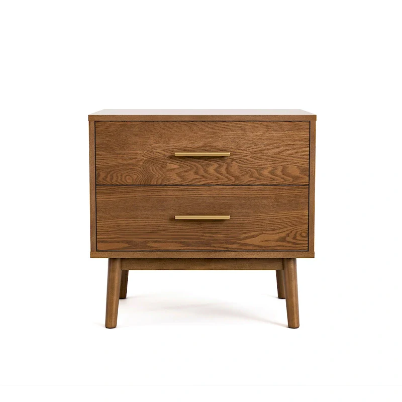 Furniture of America Beau Midcentury Walnut 2-Drawer Nightstand