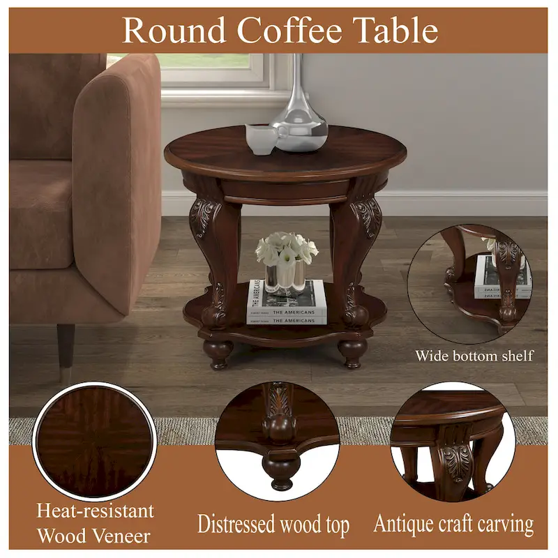 Round End Table with Lower Shelf and Cabriole Legs