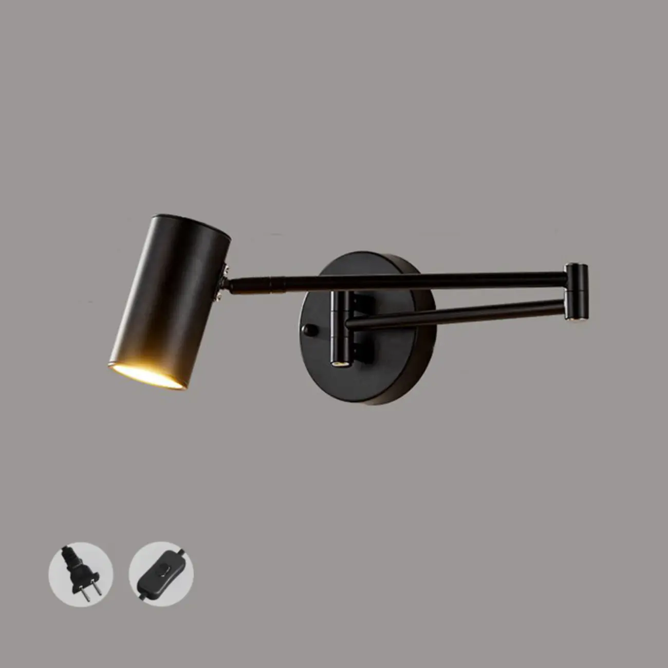 Modern Bedside Swing Arm Wall Light with Iron Shade
