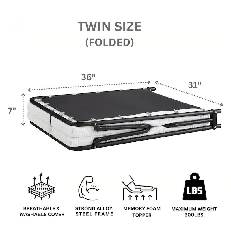 Nautica Home Gellux Cooling Gel Foam Folding Steel Frame Guest Bed