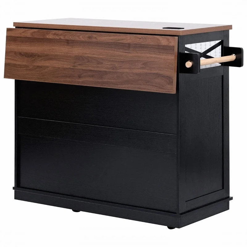 Farmhouse 46.5 Kitchen Island with Power Outlet, Rolling Kitchen Cart on Wheels with Drop Leaf