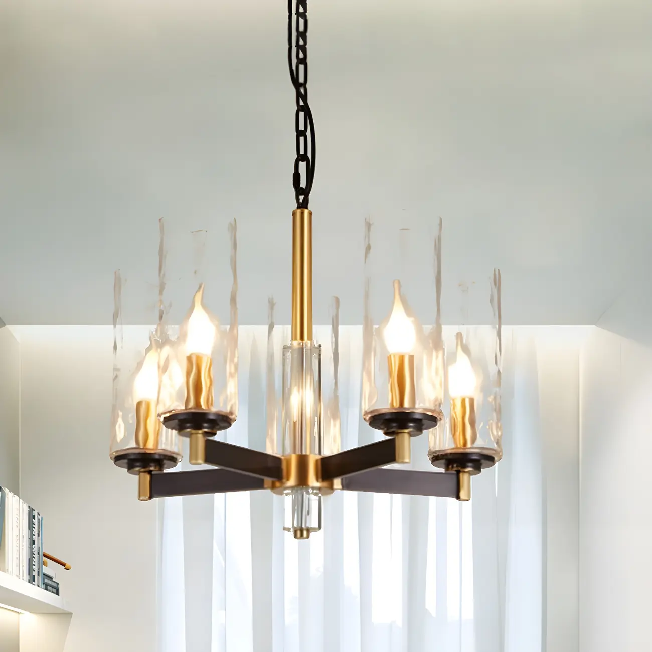 Modern Stylish Black-Gold Cylinder Glass Chandelier