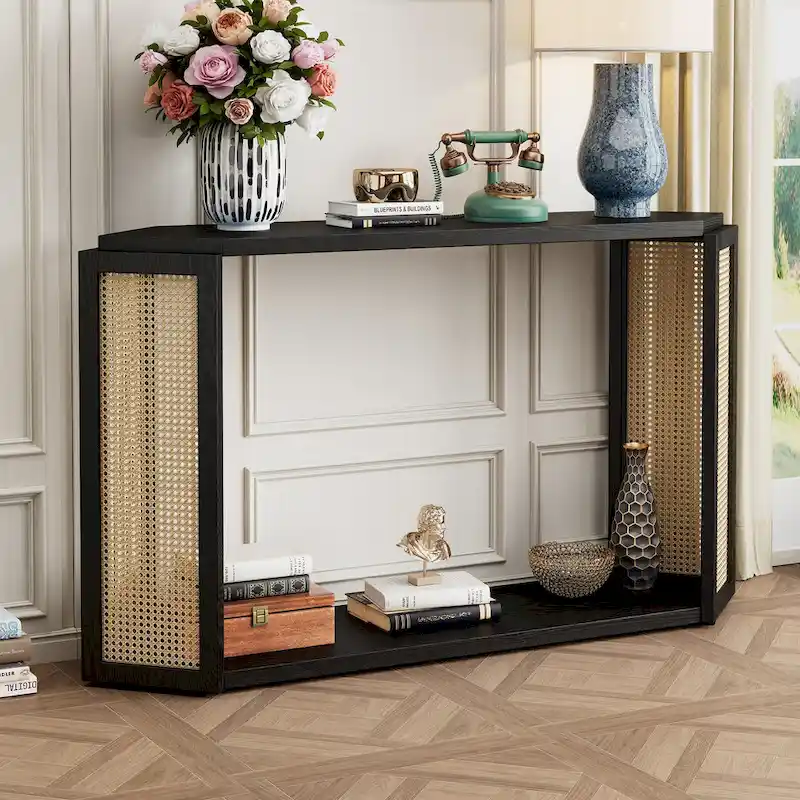 53 Arrow Console Table with Woven Rattan