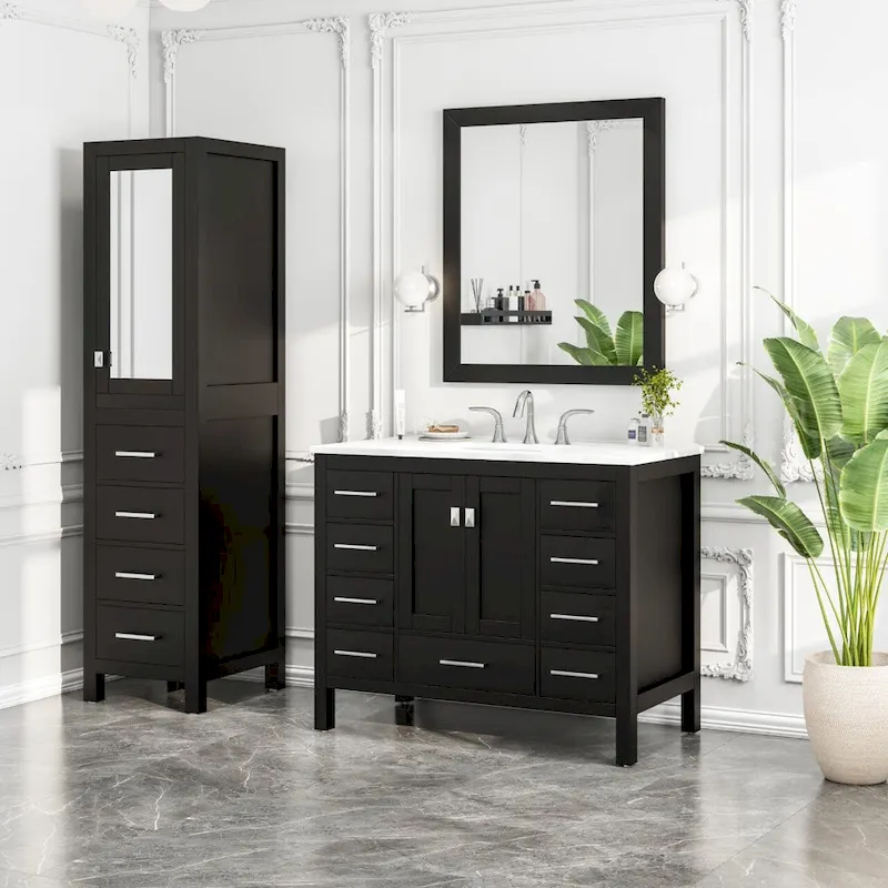 Eviva Aberdeen 18W x 20D x 72H Espresso Freestanding Linen Cabinet