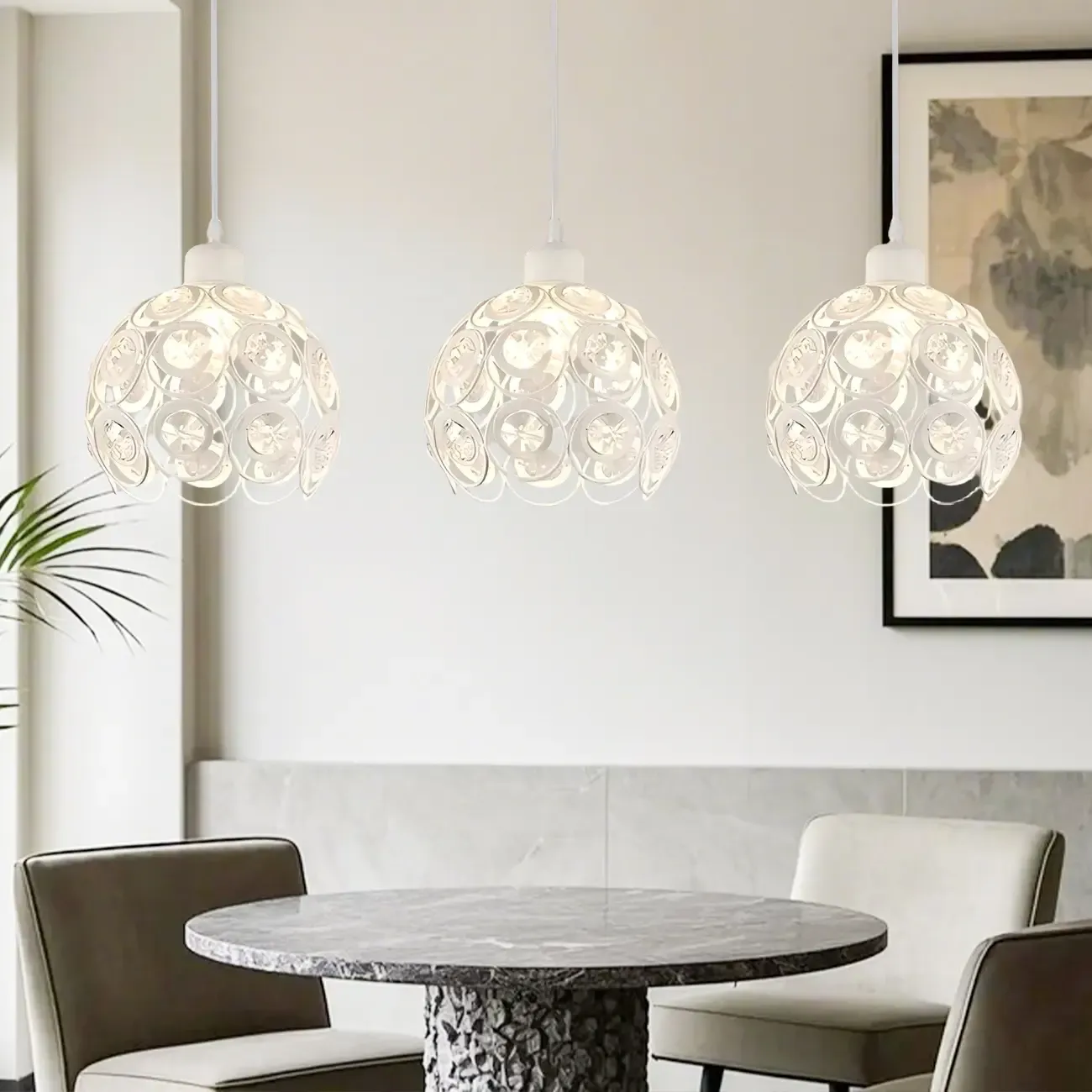 Modern 3-Light Round Crystal Black Metal Dome Pendant Light