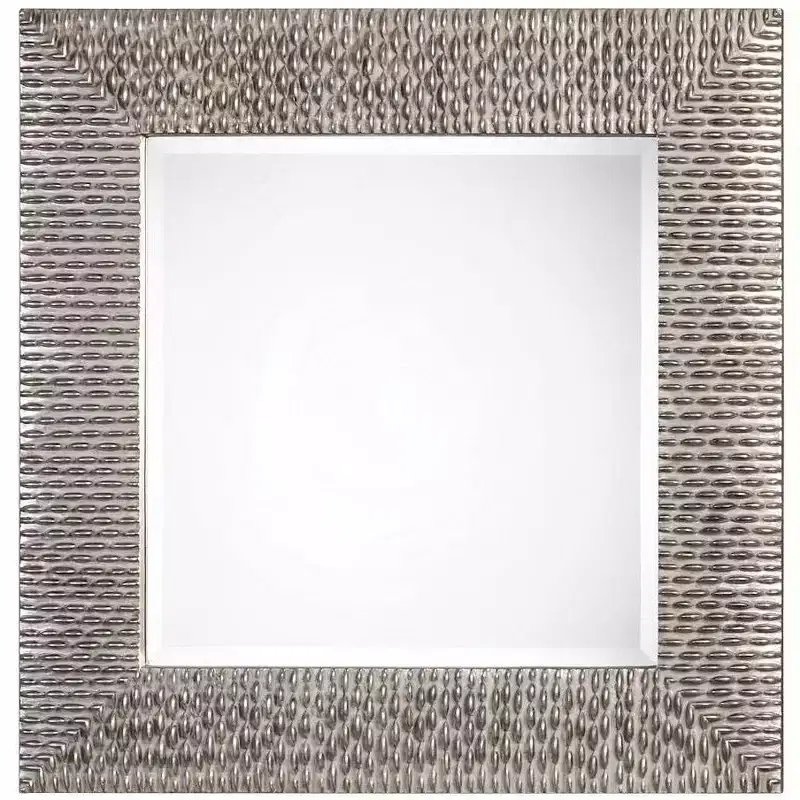Uttermost Square Vanity Decorative Wall Mirror Modern Beveled Distressed Metallic Silver Leaf Frame 40 Wide for Bathroom Bedroom