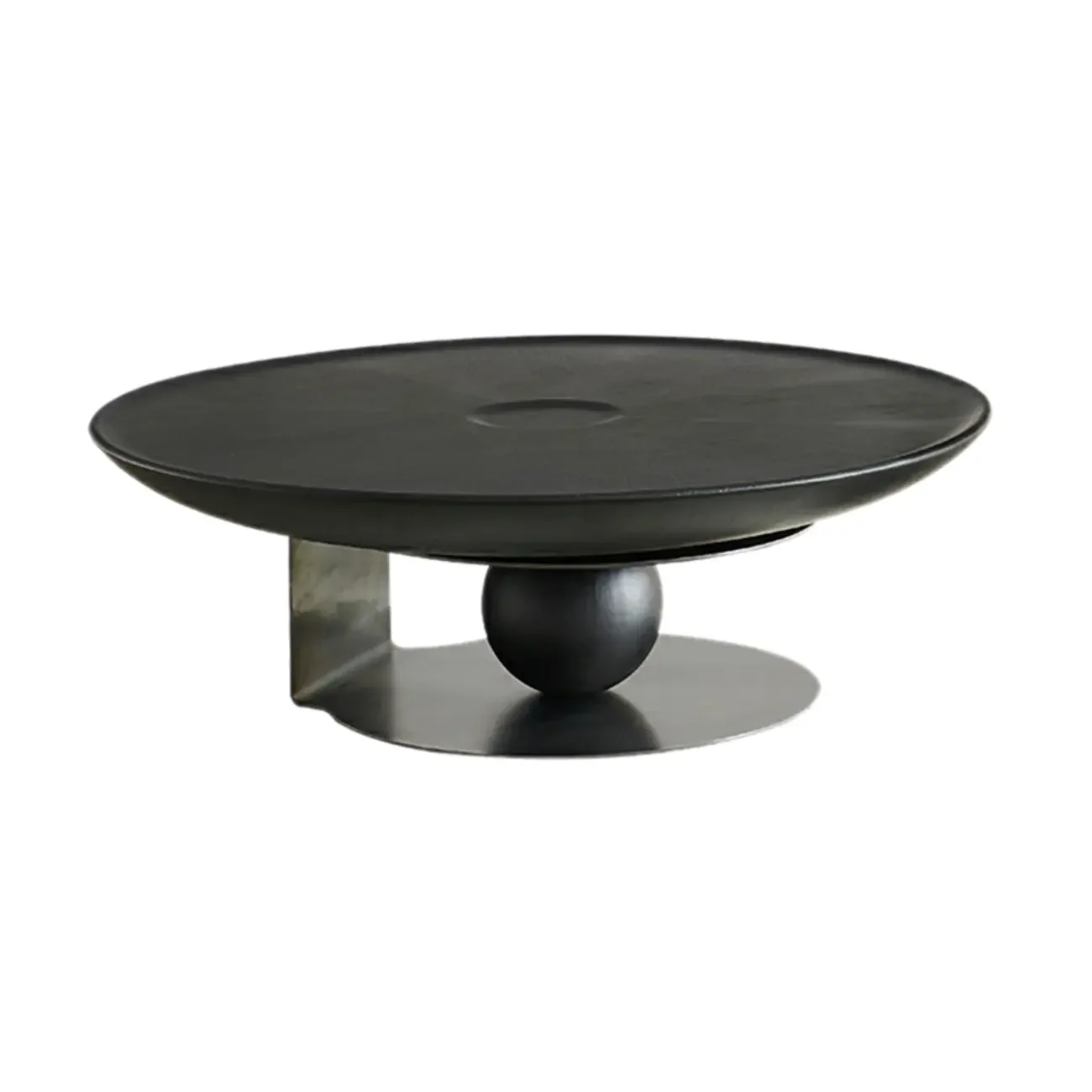 Tray Top Wood Walnut Abstract Base Round Coffee Table