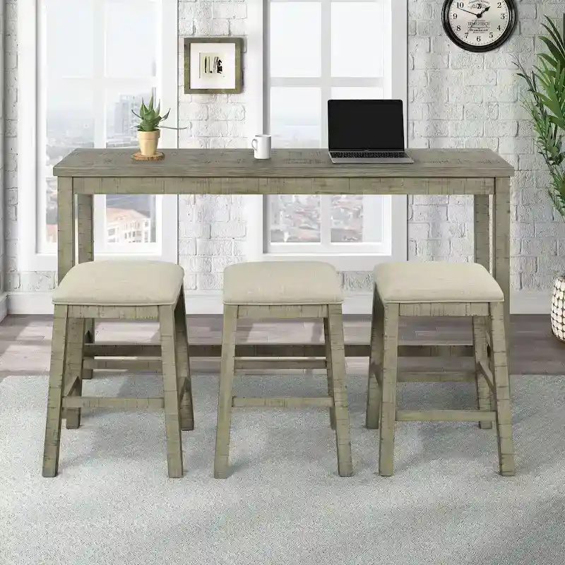 4 Pieces Counter Height Table with Fabric Padded Stools