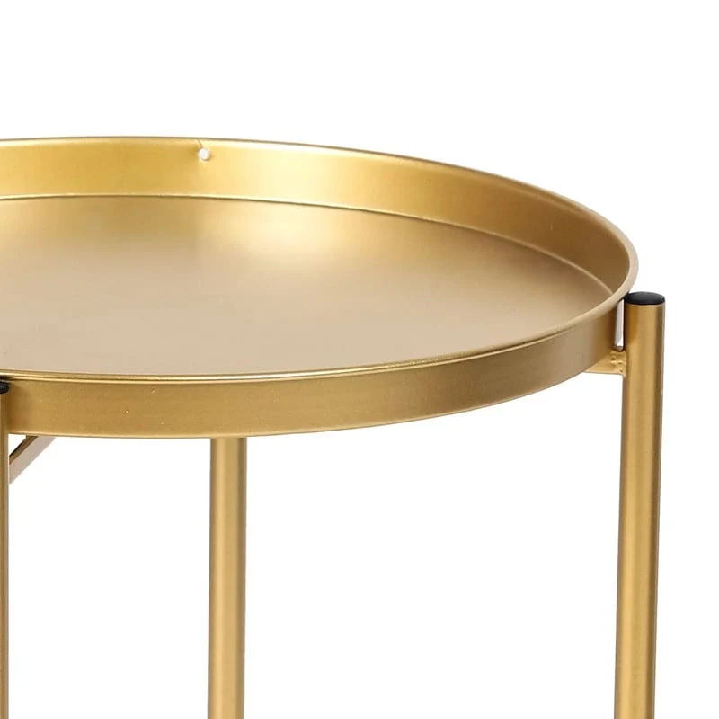 Gold End Table Metal Waterproof Snack Beside Table Accent Coffee Table - 16.9(D)x 16.9(W)x 20.5(H)