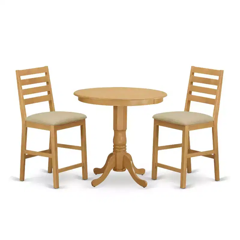 HomeStock 3-Pc Natural Oak Finish Solid Wood Top - Dining Room Set - Seats 4