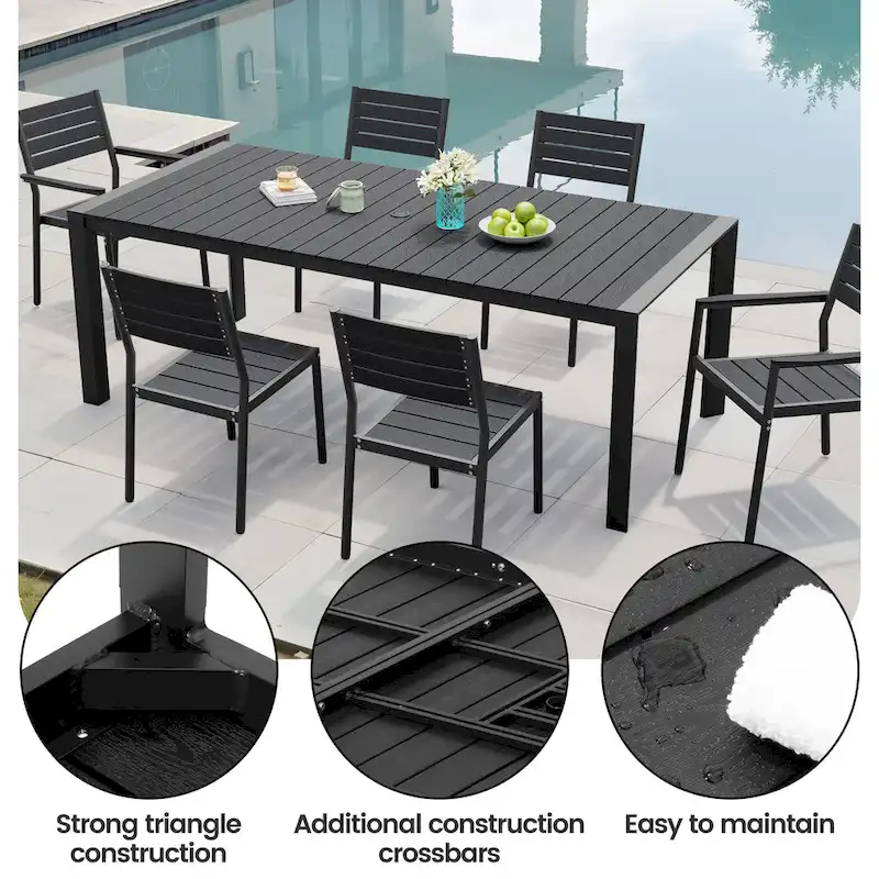 7-Piece Patio Dining Set Aluminum Dining Table with Umbrella Hole and Stackable Chairs