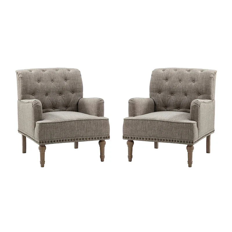 Geltrude Traditional Upholstered Accent Chair with Button Tufted Back Set of 2 by HULALA HOME