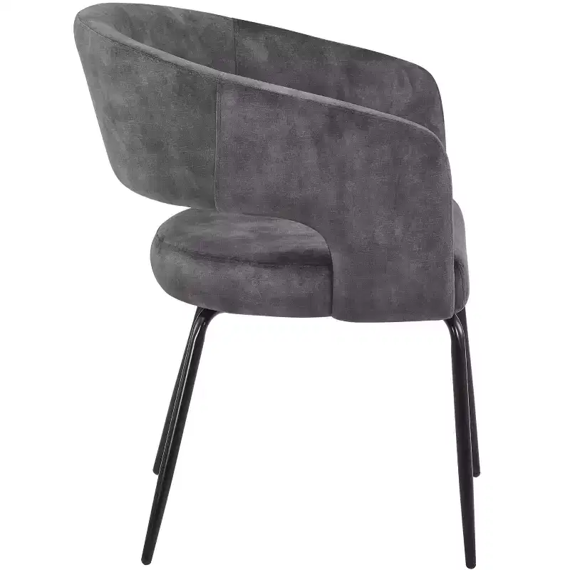 LeisureMod Dining Chair Upholstered in Velvet/Leather with Open Curved Backrest and Powder-Coated Iron Legs Gavin Collection Set of 2