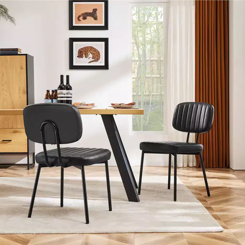 JIONJOY Mid Century Modern Faux Leather Upholstery Dining Chair with Metal Legs Set of 4